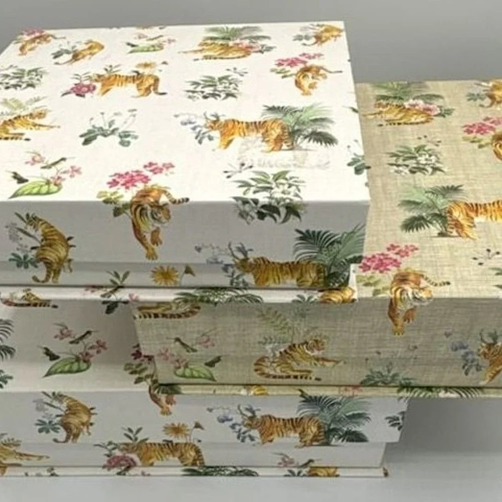 Punch Studio Tiger and Floral Pattern Decorative Keepsake Storage Box Set